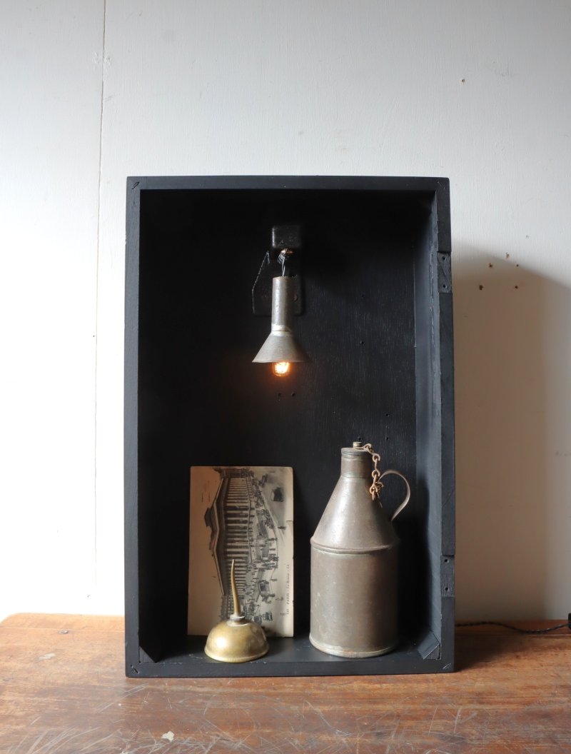 画像1: No.119　時計木箱の壁掛け飾り棚