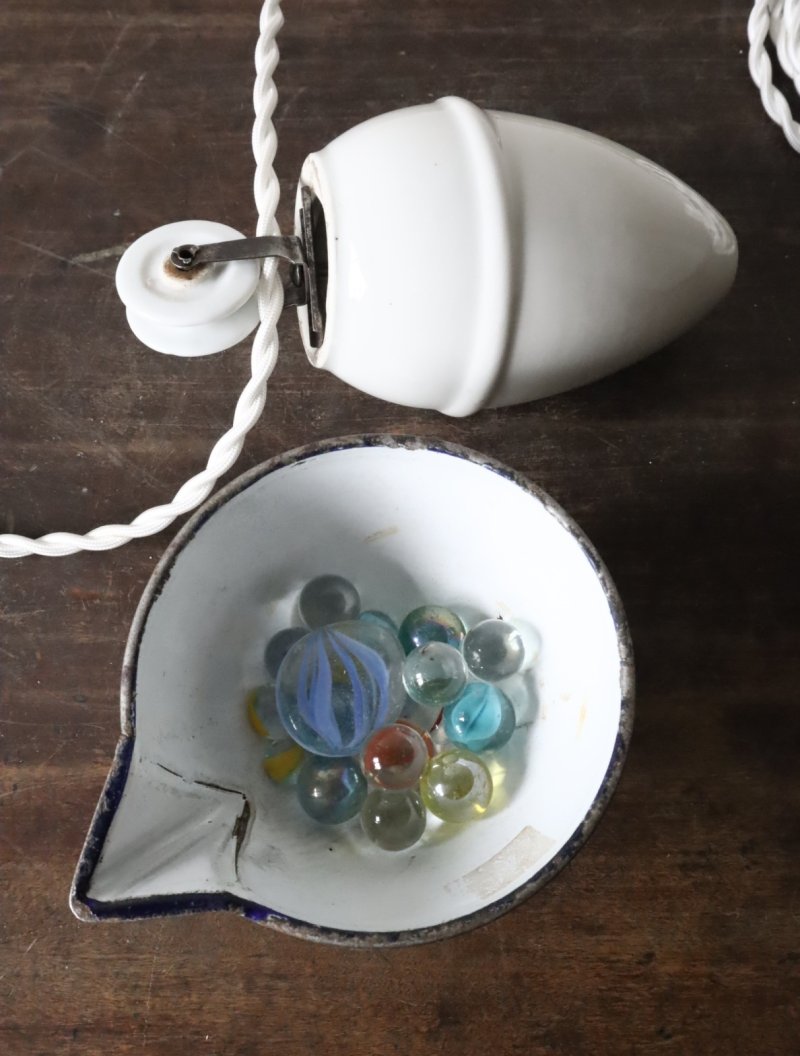 画像2: No.195　ピューター漏斗と滑車のペンダントライト(φ11×h14cm)