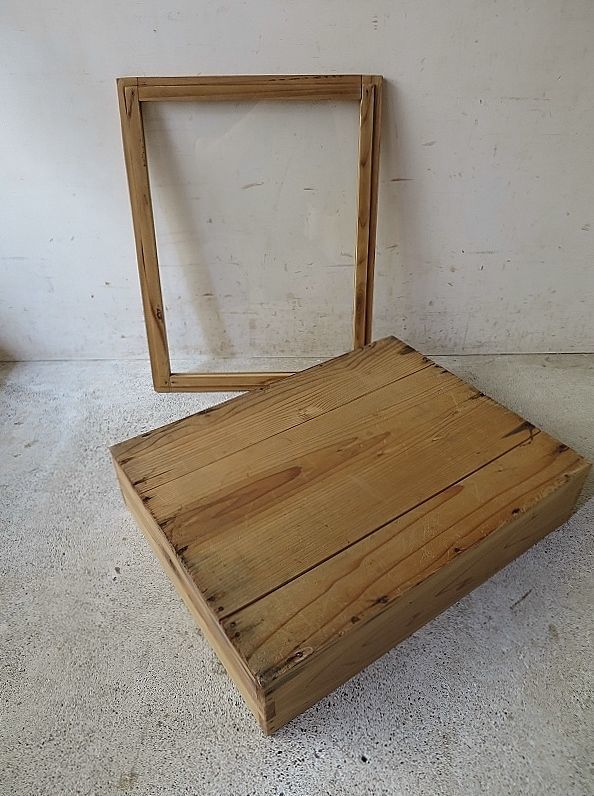 古い木枠のガラスケース キッチン収納 カウンター パンケース 古道具